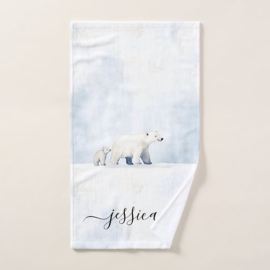 Cute polar bear script name バスタオルセット (ハンドタオル)