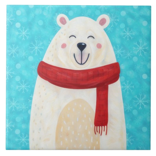 Cute Polar Bear Snow Winter Decorative Tile タイル (正面)