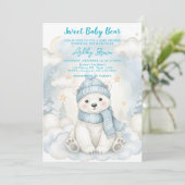 Cute Polar Bear Winter Baby shower Animal Blue  招待状 (スタンド正面)