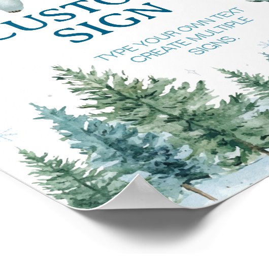 Cute Polar Bear Winter Birthday Custom Sign ポスター (角)