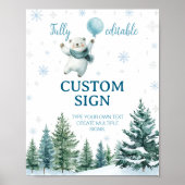Cute Polar Bear Winter Birthday Custom Sign ポスター (正面)