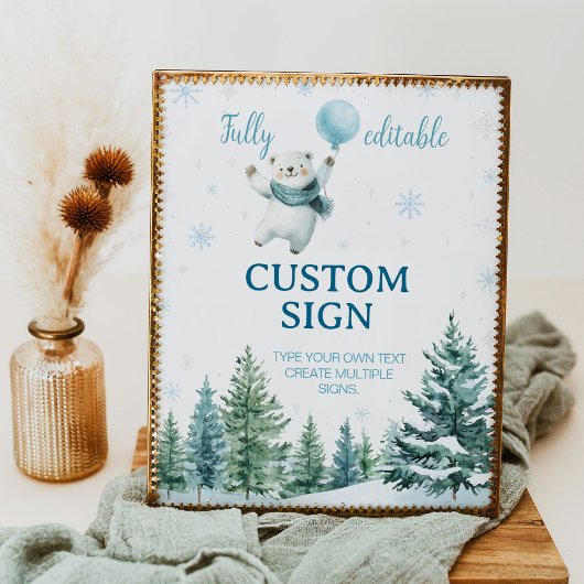 Cute Polar Bear Winter Birthday Custom Sign ポスター