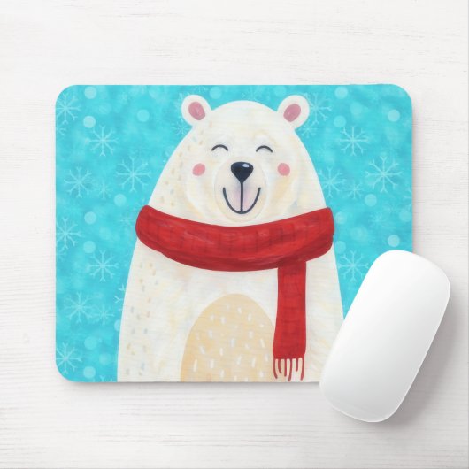 Cute Polar Bear Winter Mousepad マウスパッド (マウス)