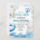 Cute polar bear winter pool theme invite 招待状 (正面)