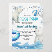 Cute polar bear winter pool theme invite 招待状 (正面/裏面)