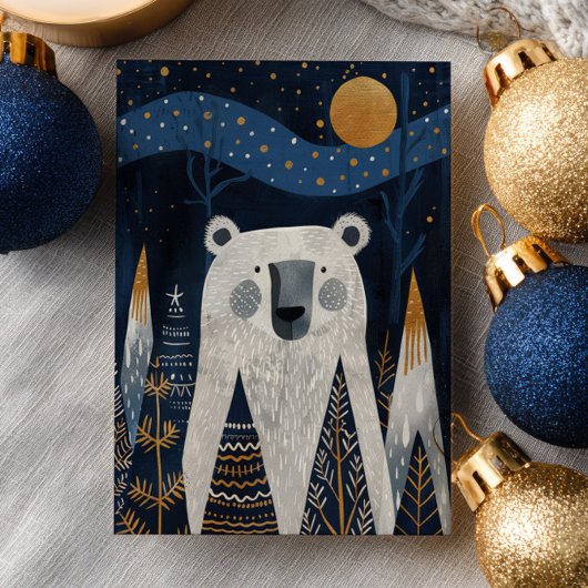 Cute Polar Bear Winter Scenery Nordic Christmas  ポストカード