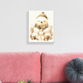 Cute Polar Bear With Snowman Canvas Nursery Decor キャンバスプリント (インサイチュ (リビング))
