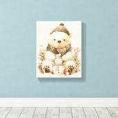 Cute Polar Bear With Snowman Canvas Nursery Decor キャンバスプリント (インサイチュ (ウッドフロア))