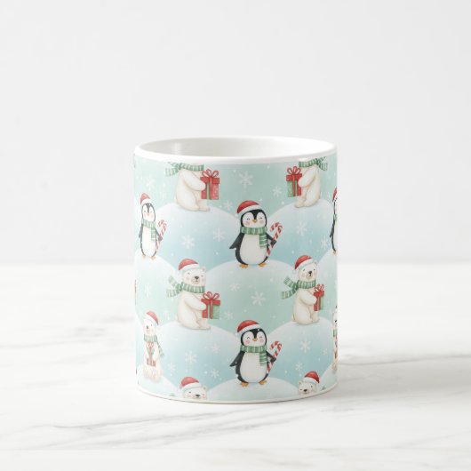 Cute Polar Bears & Penguins Christmas Pattern Mug コーヒーマグカップ (中央)