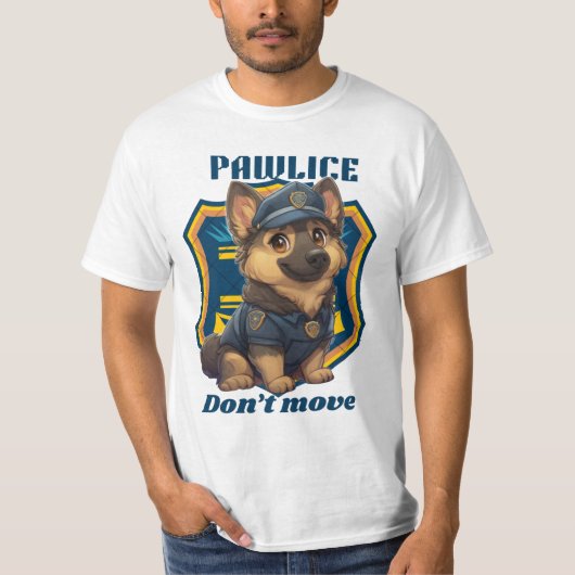Cute Police Dog – Funny K9 Puppy “Don’t Move" Tシャツ (正面)