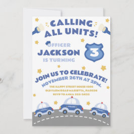 Cute Police Invitation for Birthday Officer Patrol 招待状
