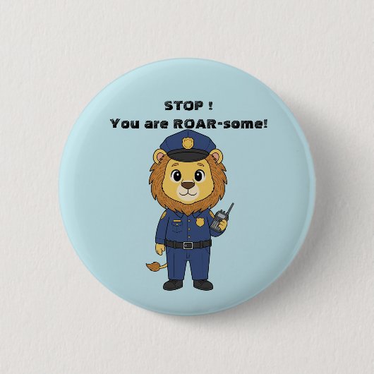 Cute police officer lion Cop Kids Valentine 缶バッジ (正面)