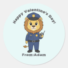 Cute police officer lion  Valentine  ラウンドシール