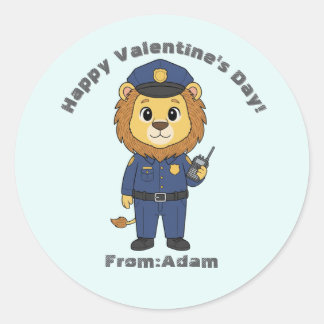 Cute police officer lion  Valentine  ラウンドシール