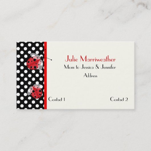 Cute Polka Dot and Ladybug Mommy Card コーリングカード (正面)