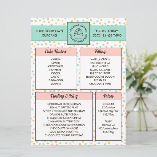 Cute Polka Dot Cupcake Bakery Menu メニュー (スタンド正面)
