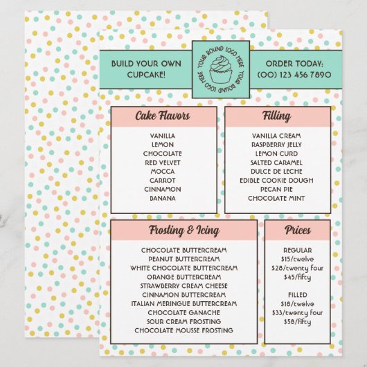 Cute Polka Dot Cupcake Bakery Menu メニュー (正面/裏面)