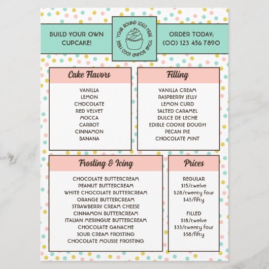 Cute Polka Dot Cupcake Bakery Menu メニュー (正面)