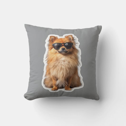 Cute Pomeranian Dog Funny Animals with Sunglasses クッション (正面)