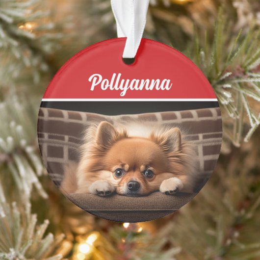 Cute Pomeranian Dog Holiday Christmas Photo オーナメント (ツリー)