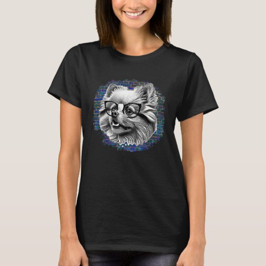Cute Pomeranian Dog Wearing Nerd Glasses Funny Gra Tシャツ (正面)