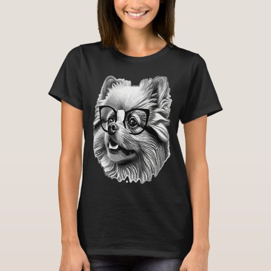 Cute Pomeranian Dog Wearing Nerd Glasses Funny Gra Tシャツ (正面)