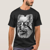 Cute Pomeranian Dog Wearing Nerd Glasses Funny Gra Tシャツ (正面)