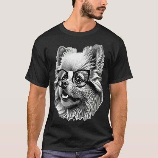 Cute Pomeranian Dog Wearing Nerd Glasses Funny Gra Tシャツ (正面)