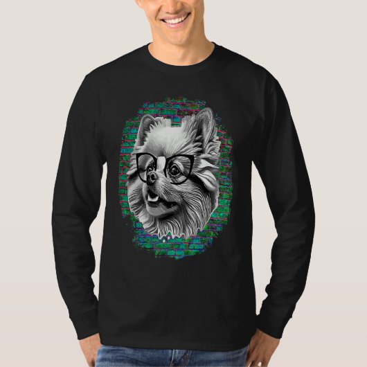 Cute Pomeranian Dog Wearing Nerd Glasses Funny Gra Tシャツ (正面)