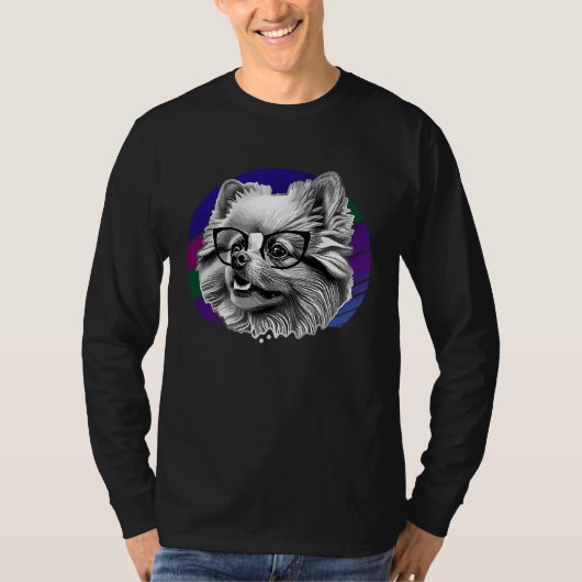 Cute Pomeranian Dog Wearing Nerd Glasses Funny Gra Tシャツ (正面)
