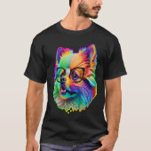 Cute Pomeranian Dog Wearing Nerd Glasses Funny Pop Tシャツ (正面)