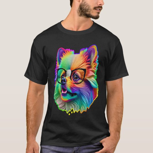 Cute Pomeranian Dog Wearing Nerd Glasses Funny Pop Tシャツ (正面)