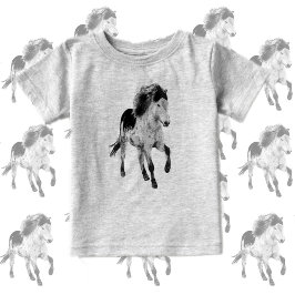 Cute Pony in motion, black and white  ベビーTシャツ