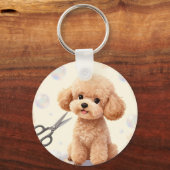 Cute Poodle Grooming Bubbles Scissors キーホルダー (正面)