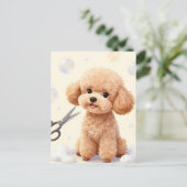 Cute Poodle Grooming Bubbles Scissors  ポストカード (スタンド正面)