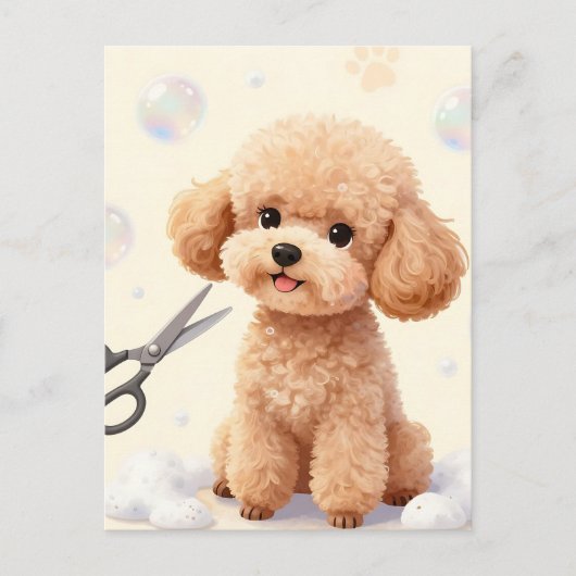 Cute Poodle Grooming Bubbles Scissors  ポストカード (正面)