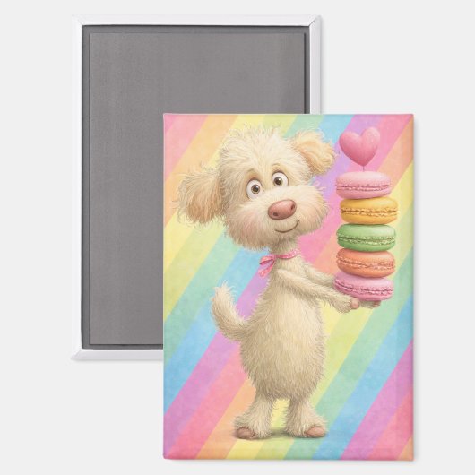 Cute Poodle Macaron Magnet – Rainbow Pastel Dog  マグネット (正面/裏面)