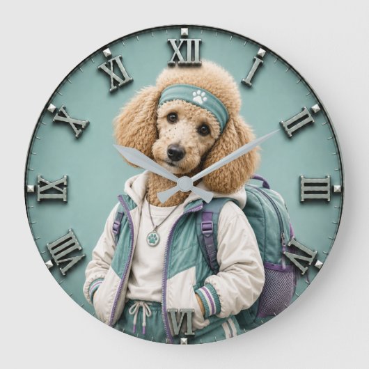 Cute Poodle Puppy ラージ壁時計 (正面)