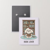 Cute Poodle Puppy Dog "Book Lover" Pastel Button  缶バッジ (正面/裏面)