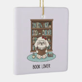 Cute Poodle Puppy Dog Book Lover Pastel Christmas セラミックオーナメント (右)