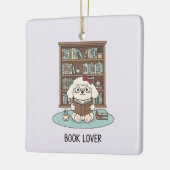 Cute Poodle Puppy Dog Book Lover Pastel Christmas セラミックオーナメント (左)