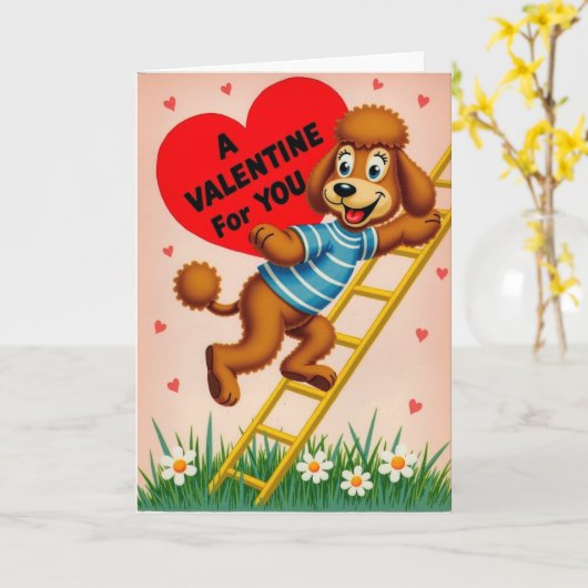 Cute Poodle Valentine Love Card カード (黄色い花)