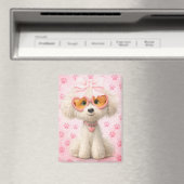 Cute Poodle with Pink Paw Prints and Bow Magnet マグネット (インサイチュ (食洗機))