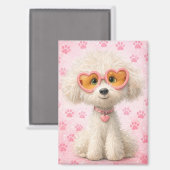 Cute Poodle with Pink Paw Prints Tote Bag  マグネット (正面/裏面)