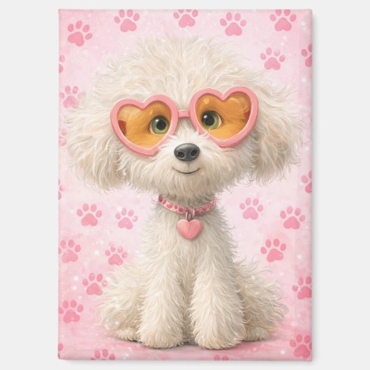 Cute Poodle with Pink Paw Prints Tote Bag  マグネット (正面)