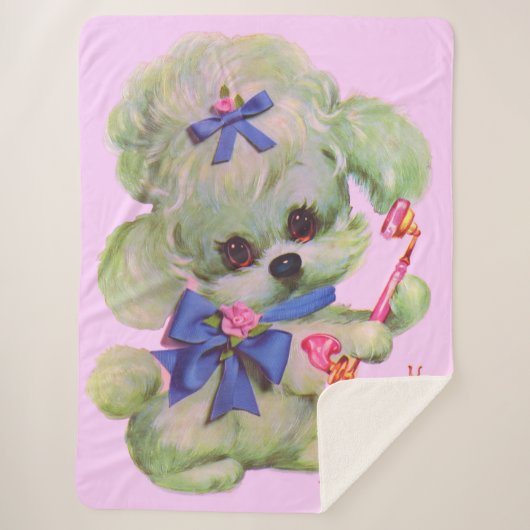 cute poodle with pink telephone シェルパブランケット (正面)