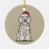 Cute Poodle Wrapped in Christmas Lights Holiday  セラミックオーナメント (正面)