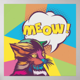 Cute Pop Art Cat ポスター