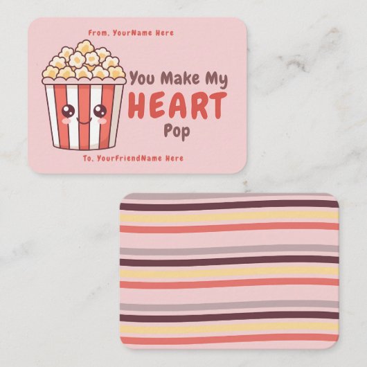 Cute Popcorn Valentine Classroom Note Card ノートカード (正面/裏面)