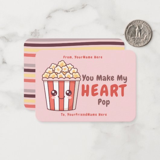 Cute Popcorn Valentine Classroom Note Card ノートカード (正面/裏面インサイチュ)